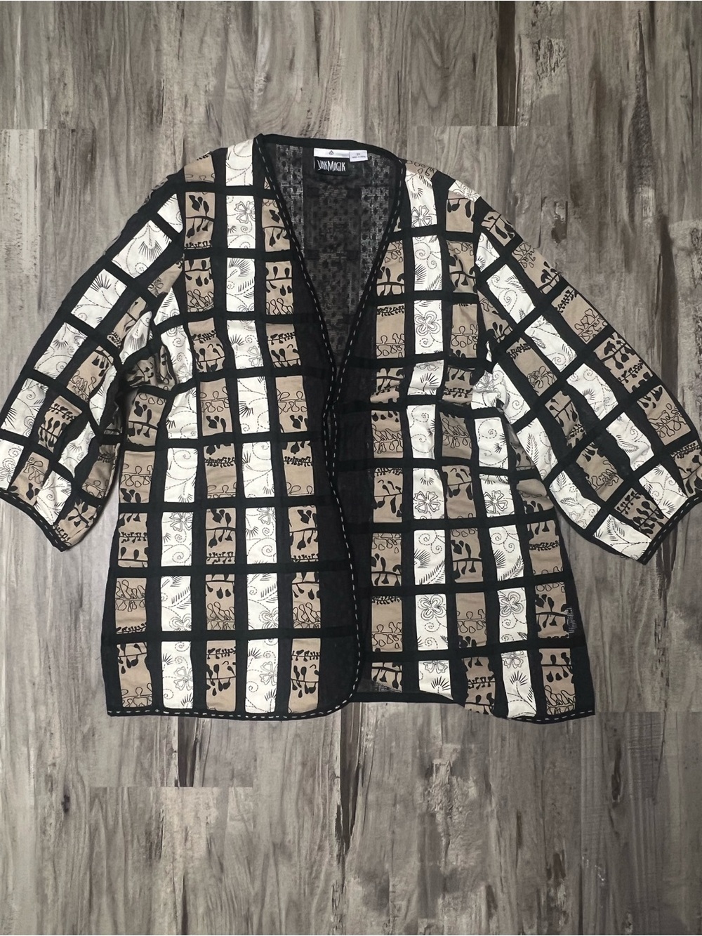 Vintage Yak Magik Patchwork Grid Jacket Open Front 100% Cotton 3X Nepal